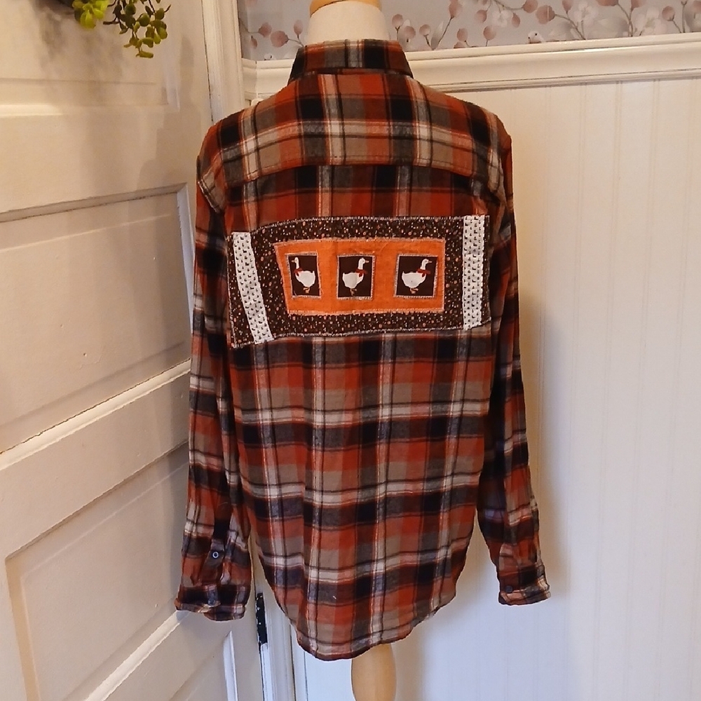Shabby Chic Country Geese Marmalade  Multicolor Plaid Shirt
